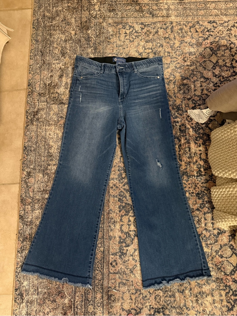 Democracy Indigo Wide Leg Jeans with Raw Fringe Hem